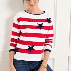 Talbots Boatneck Sweater Stars & Stripe 100% Cotton Patriotic 4th of July 1X
